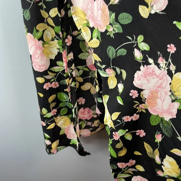 BLEUH CIEL Floral Kimono Style Open Tied Robe Satin Side Slits Size S - Picture 6 of 12